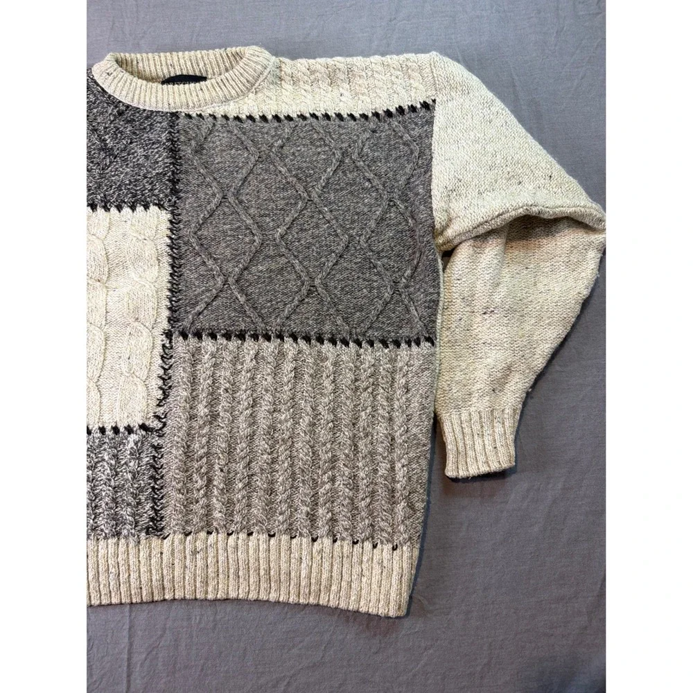 Britches Patchwork Knit Sweater Crew Neck Long Sleeve Casual Pullover Wool USA